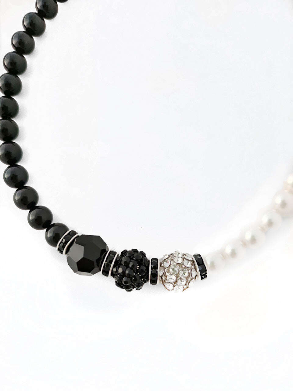 Black And White Swarovski Glass Beaded Necklace With Black Crystal Pavé Beads Nolo Store