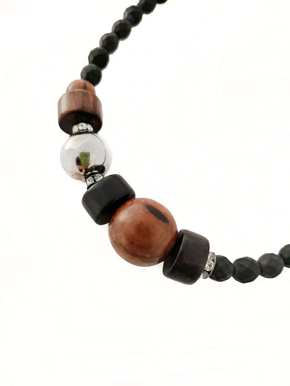 Mate Black Czech Crystal Glass Beaded Necklace With Swarovski Crystals And Wooden Beads Nolo Store