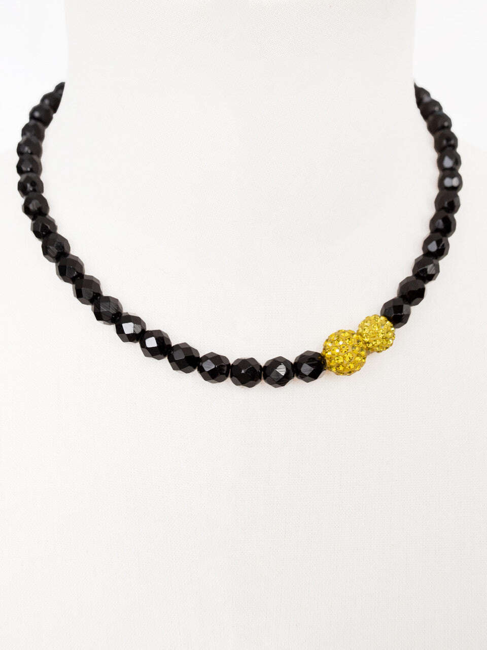 Black Czech Crystal Glass Beaded Necklace With Yellow Swarovski Crystals Nolo Store