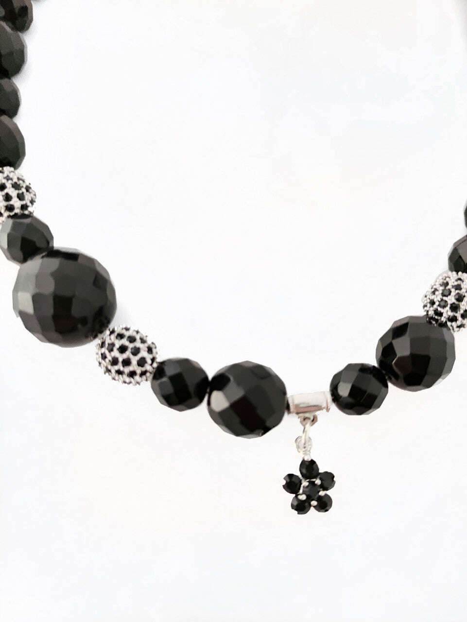 Black Czech Crystal Glass Beaded Necklace With Black Pavé Crystal Balls Nolo Store