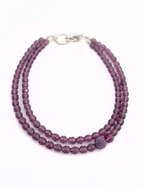 Violet Czech Crystal Glass Beaded Double Necklace With Pavé Crystal Ball Nolo Store