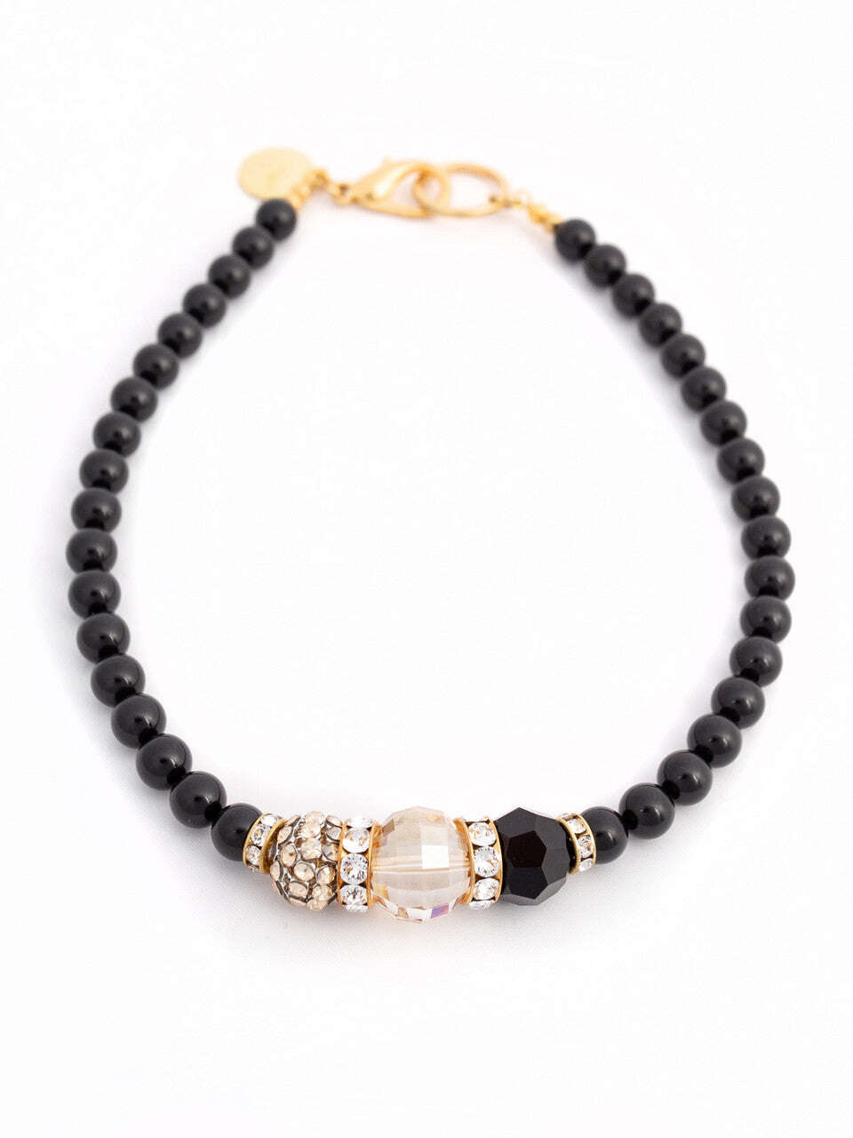 Black Swarovski Glass Beaded Necklace With Champagne Crystal Beads Nolo Store