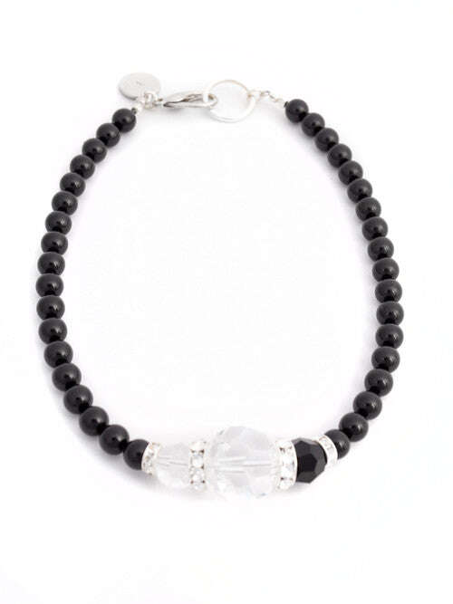 Black Swarovski Glass Beaded Necklace With Clear Crystal Beads Nolo Store