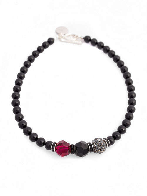Black Swarovski Glass Beaded Necklace With Burgundy Crystal Bead Nolo Store