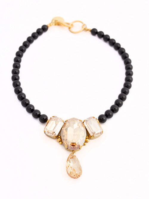 Black Swarovski Glass Beaded Necklace With Champagne Color Crystal Pendant Nolo Store
