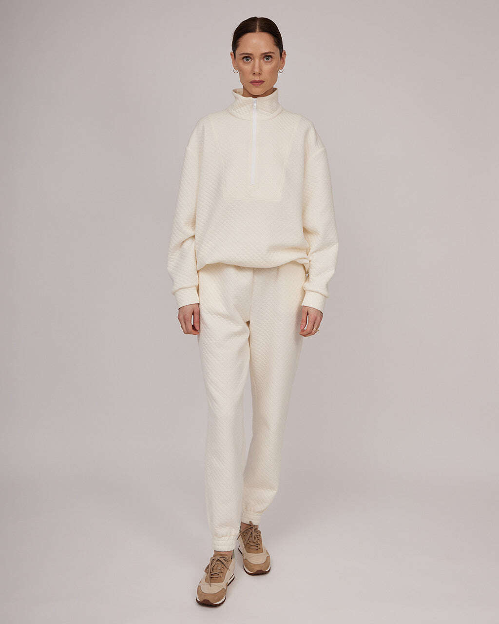 Cream-colored soft cotton casual trousers with a slight texture | HEIDI Nolo Store