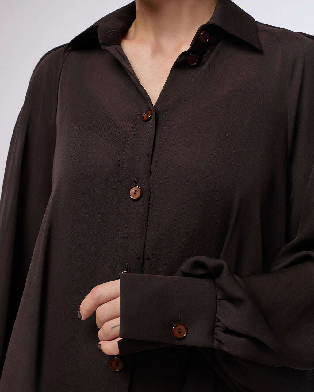 Free falling brown chiffon shirt mini dress | MENA Nolo Store