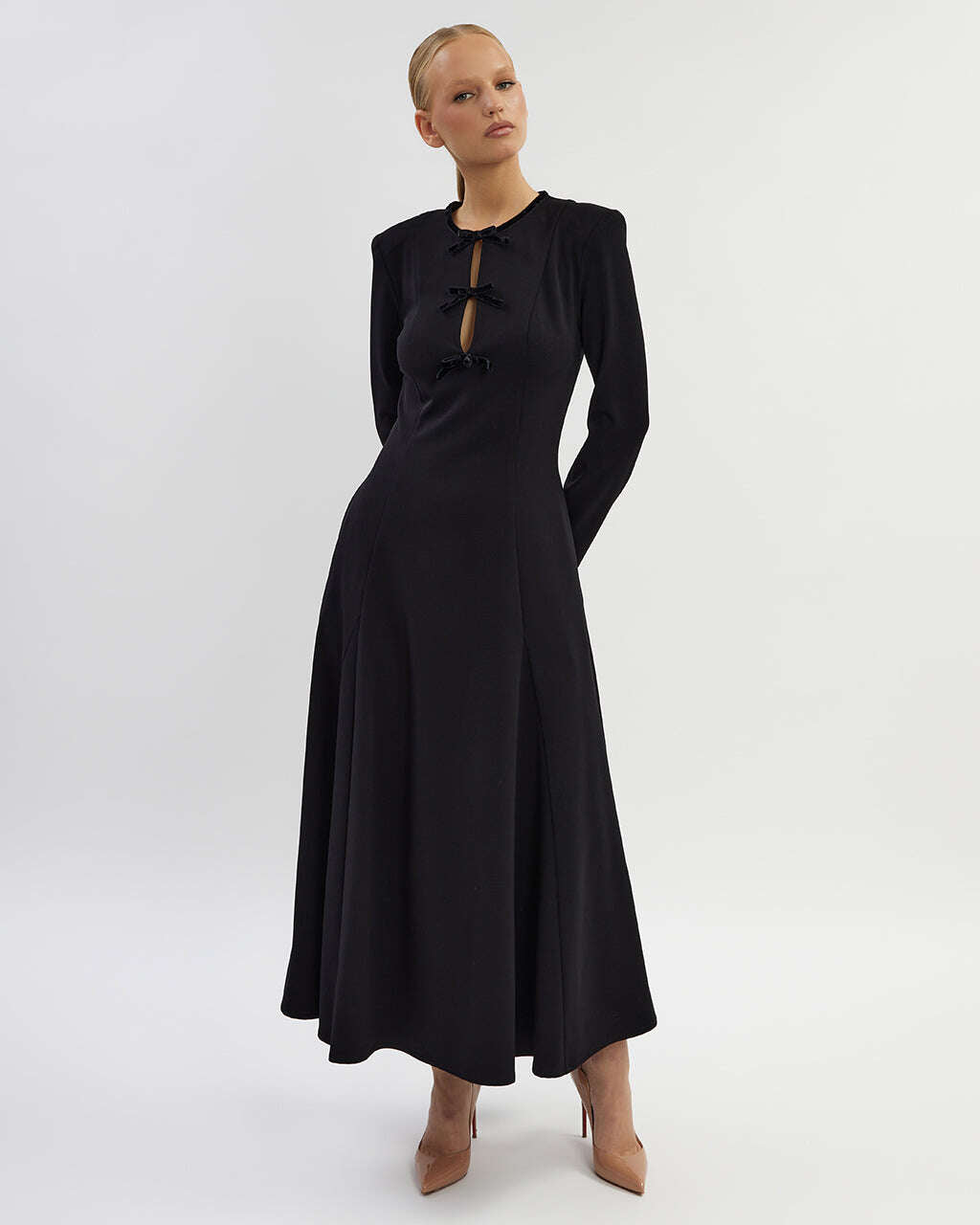 Black midi dress with longsleeves |AGNESSE Nolo Store