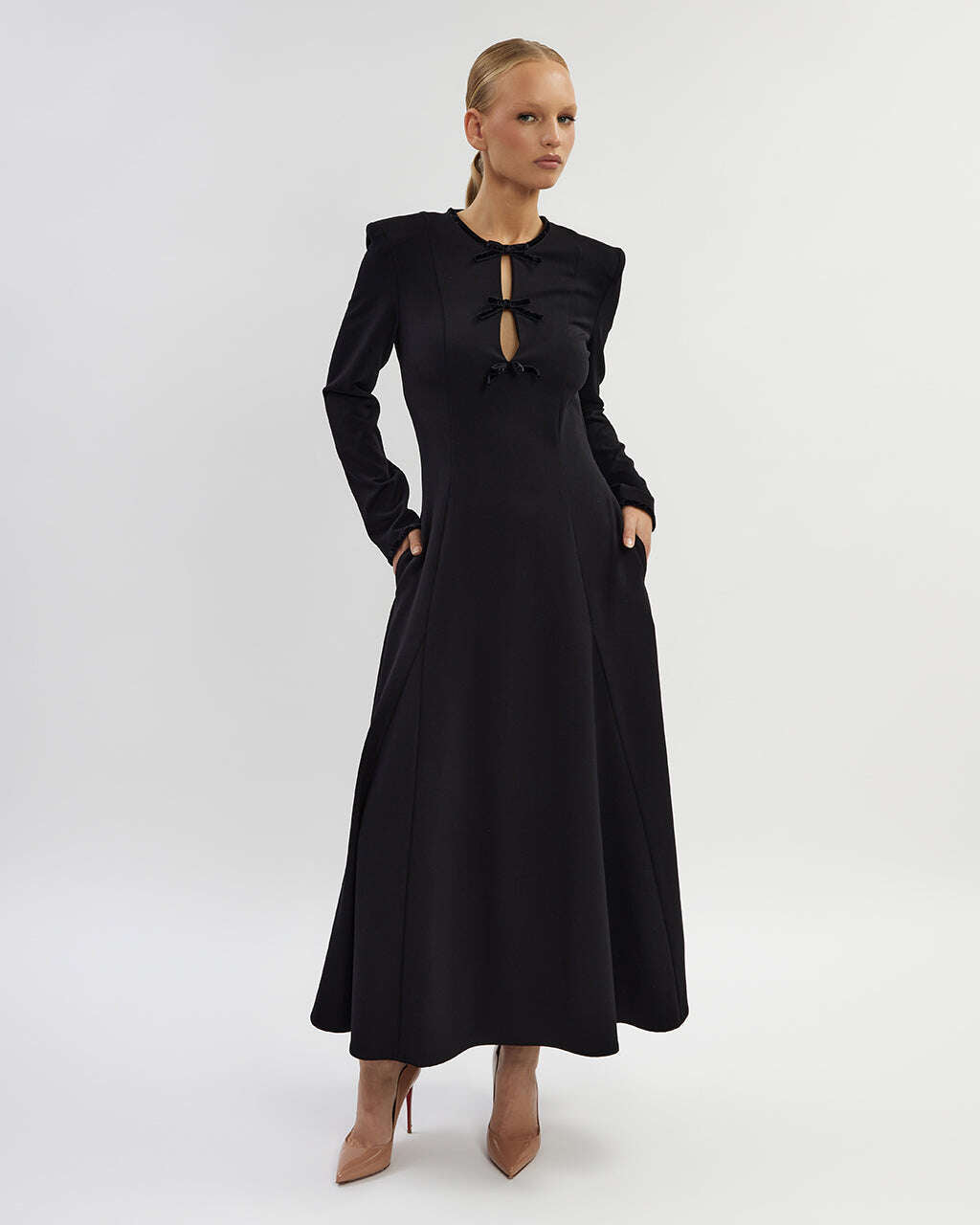 Black midi dress with longsleeves |AGNESSE Nolo Store