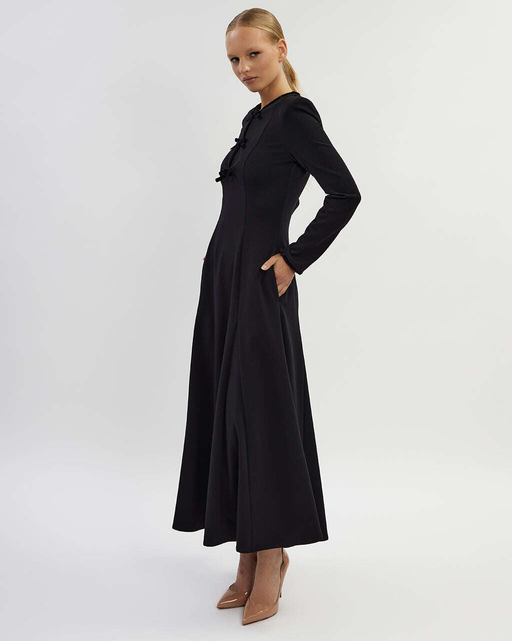 Black midi dress with longsleeves |AGNESSE Nolo Store