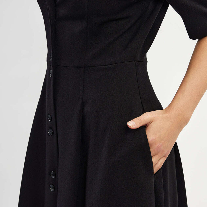 Which long dress female transitions effortlessly from day to night?