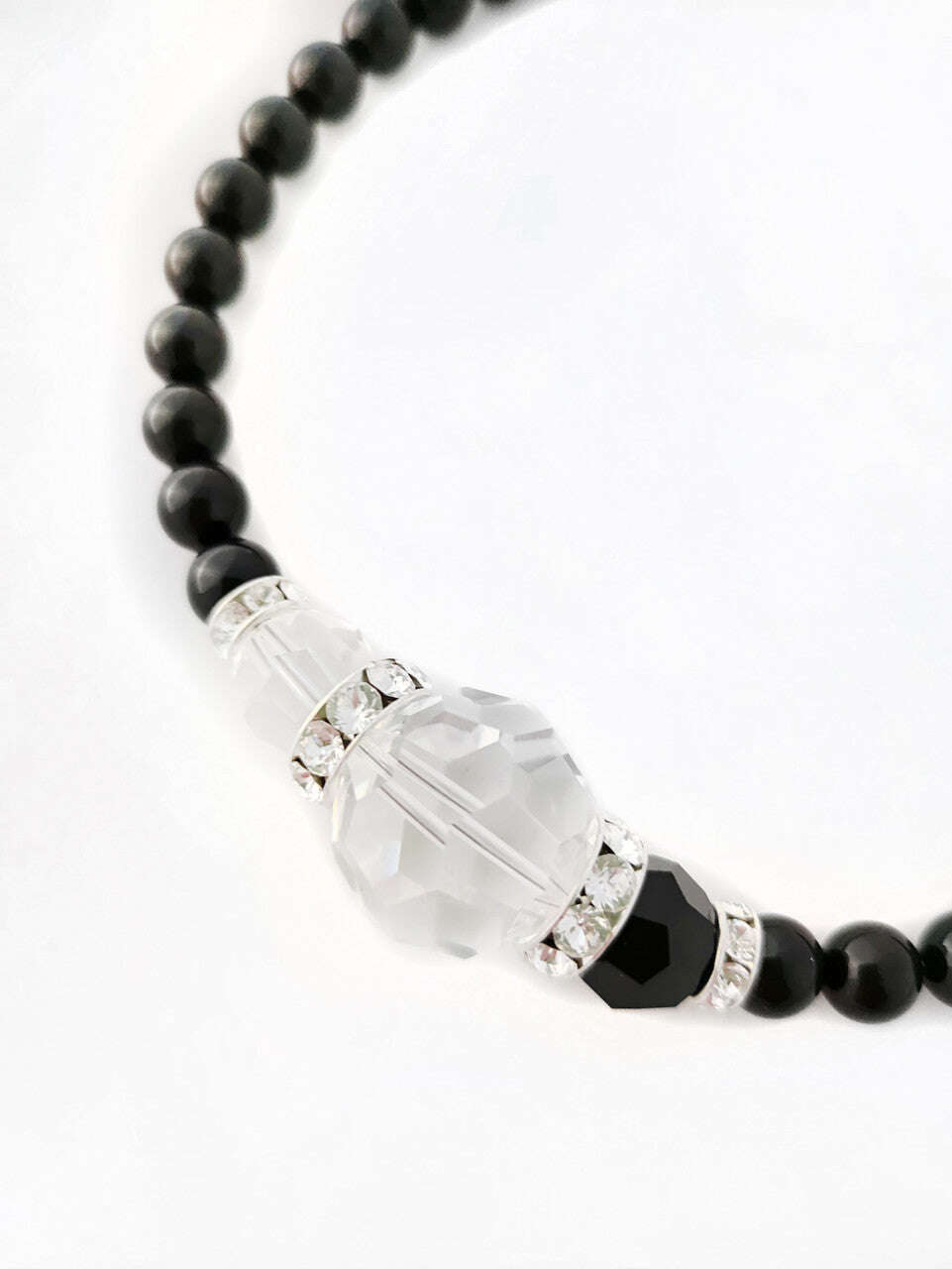Black Swarovski Glass Beaded Necklace With Clear Crystal Beads Nolo Store