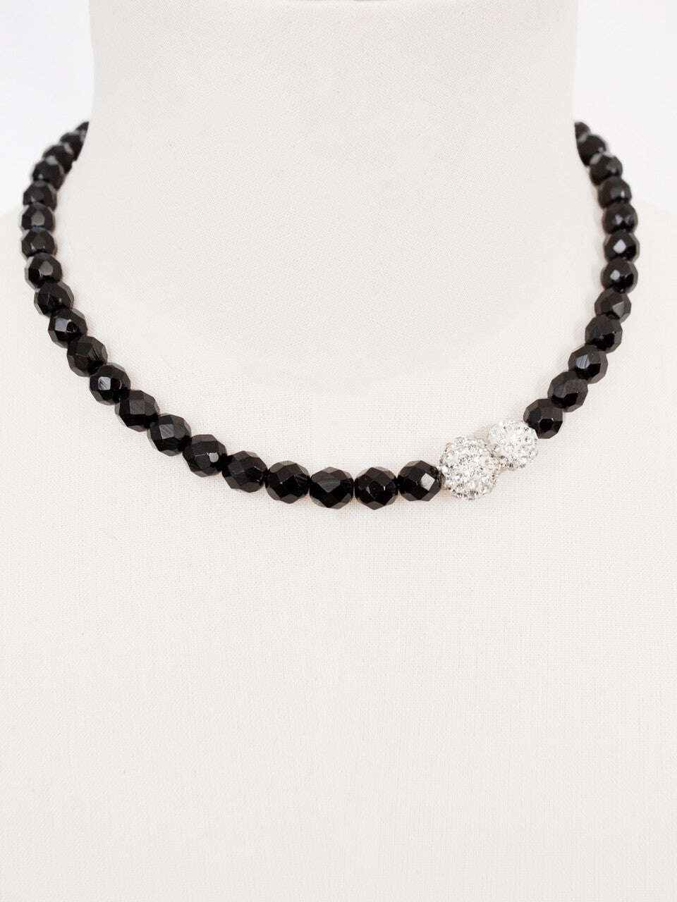 Black Czech Crystal Glass Beaded Necklace With White Swarovski Crystals Nolo Store