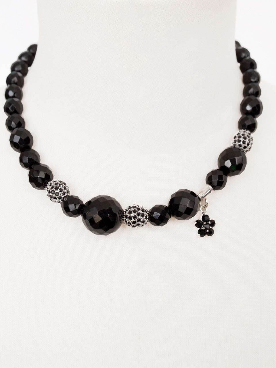 Black Czech Crystal Glass Beaded Necklace With Black Pavé Crystal Balls Nolo Store