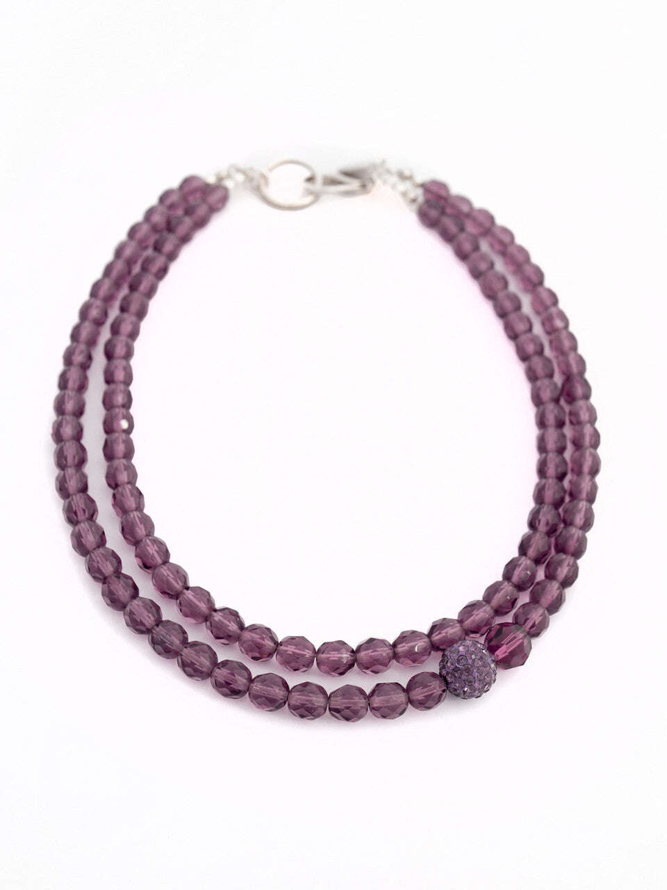 Violet Czech Crystal Glass Beaded Double Necklace With Pavé Crystal Ball Nolo Store