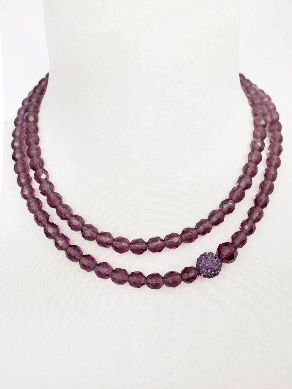 Violet Czech Crystal Glass Beaded Double Necklace With Pavé Crystal Ball Nolo Store