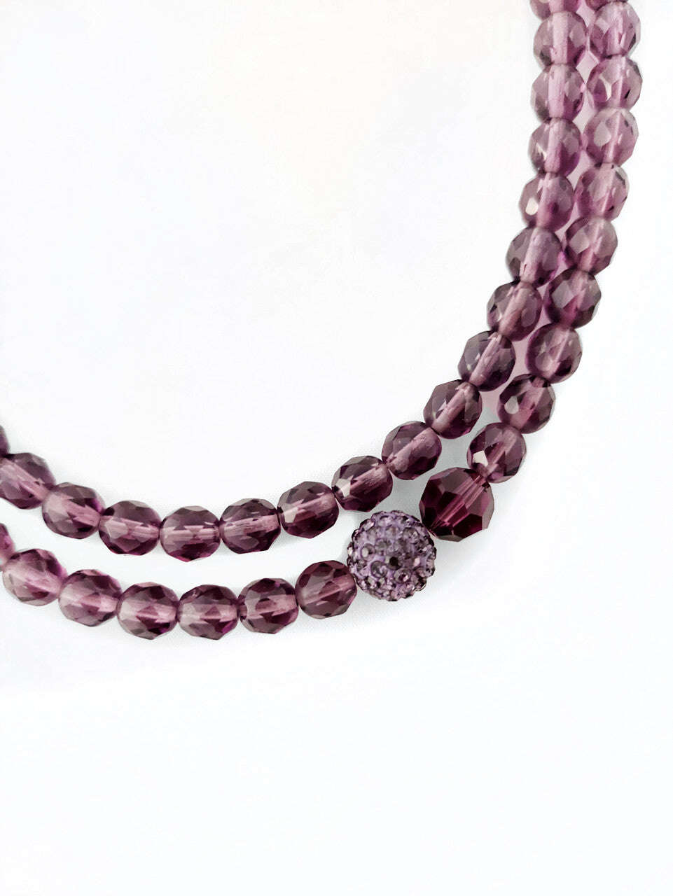 Violet Czech Crystal Glass Beaded Double Necklace With Pavé Crystal Ball Nolo Store
