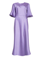 Lavender Polyester Sateen Bell Sleeves Midi Tee Dress | RIKA Nolo Store