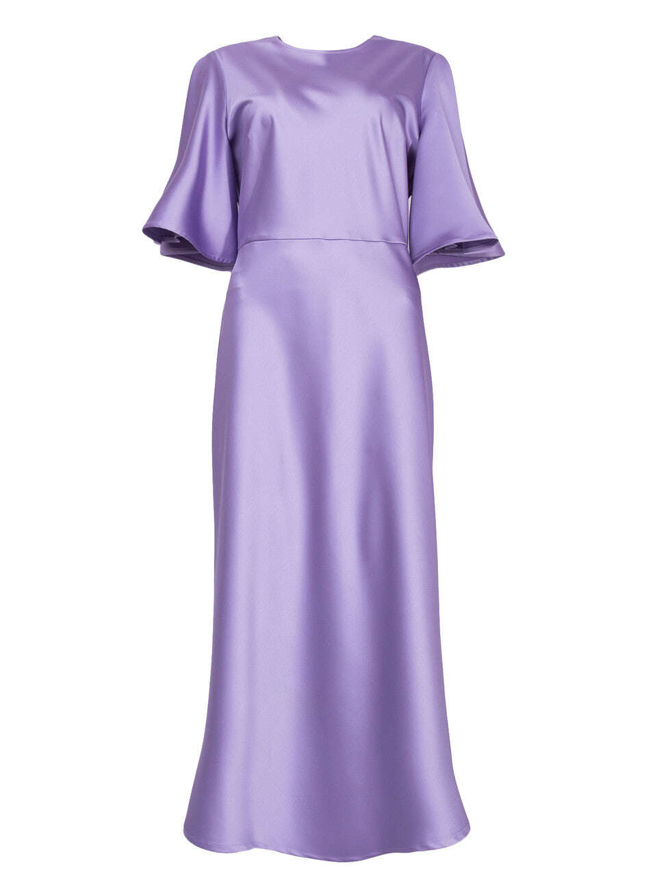 Lavender Polyester Sateen Bell Sleeves Midi Tee Dress | RIKA Nolo Store