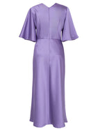 Lavender Polyester Sateen Bell Sleeves Midi Tee Dress | RIKA Nolo Store
