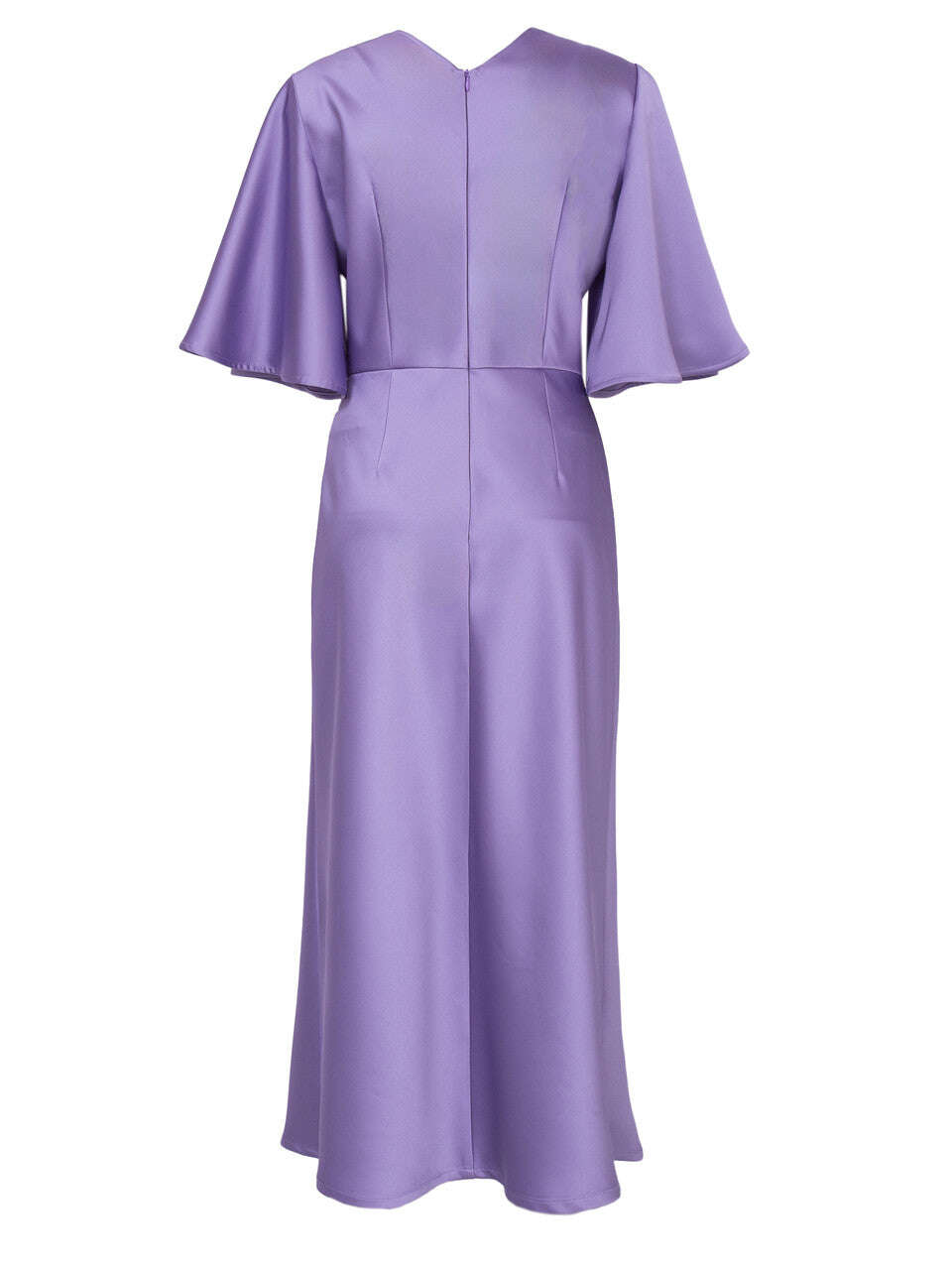 Lavender Polyester Sateen Bell Sleeves Midi Tee Dress | RIKA Nolo Store