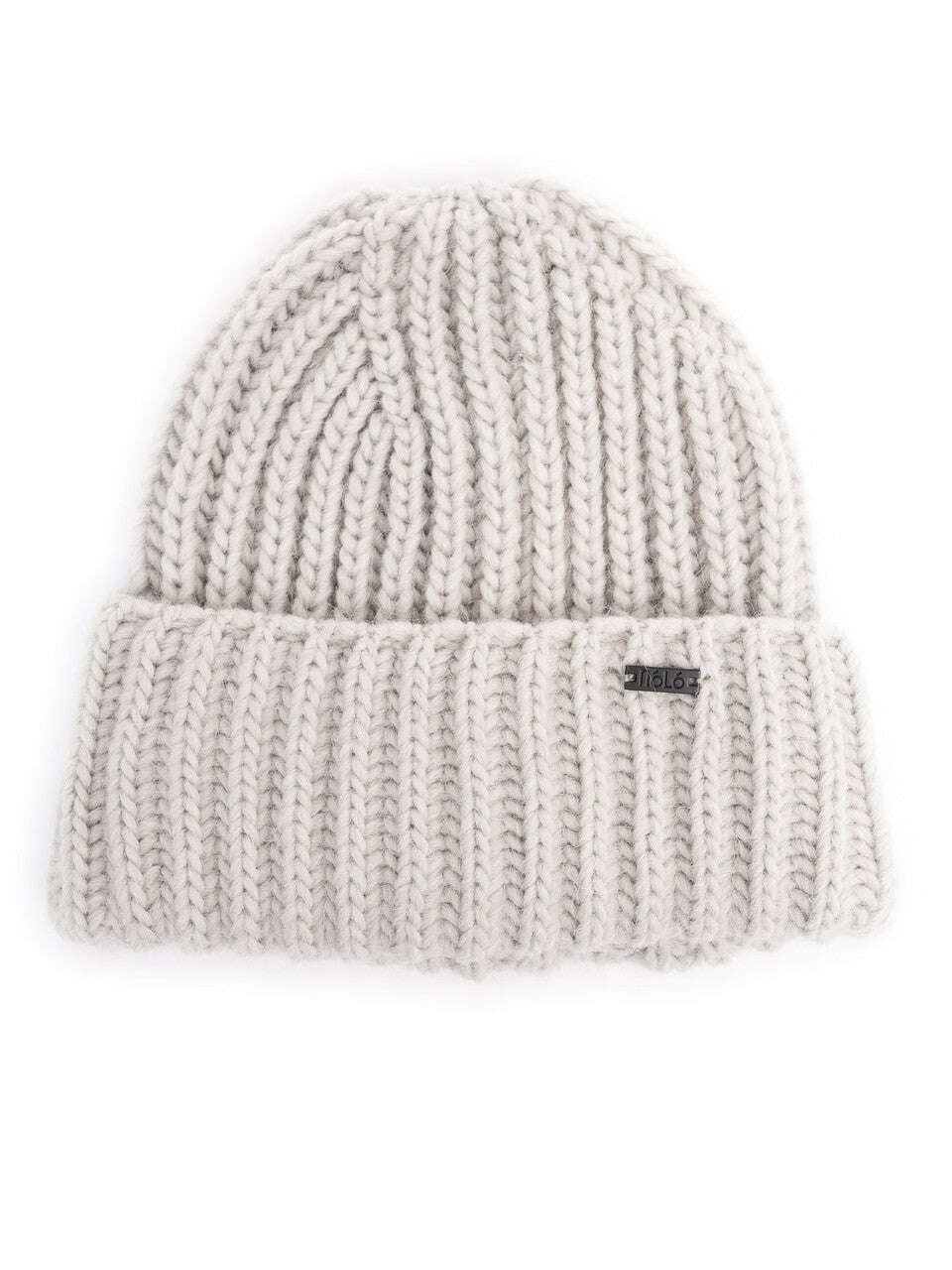 Ice Gray Ribbed Wool Blend Beanie With Fold-Over Cuff | HELMIA Nolo Store