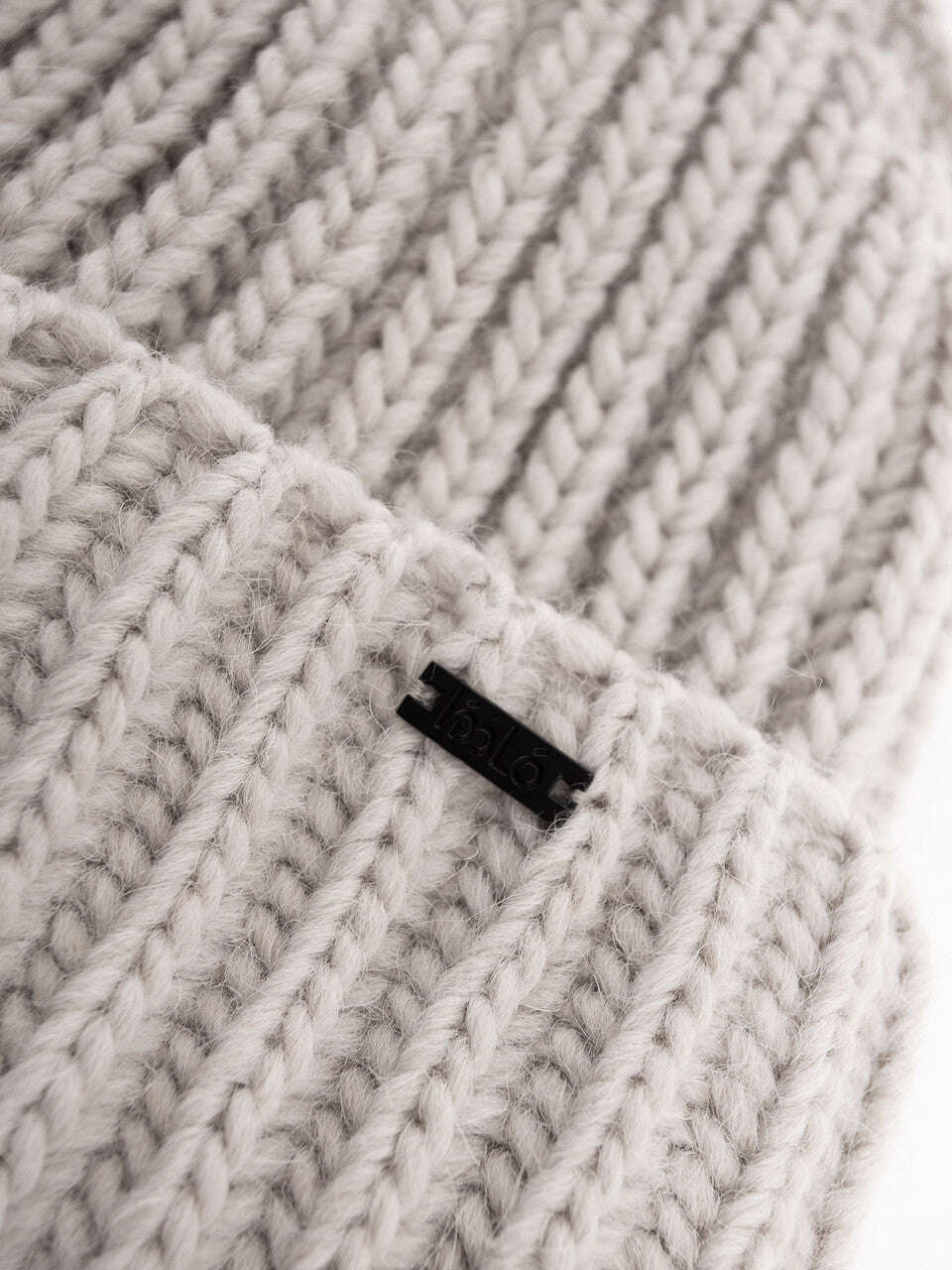 Ice Gray Ribbed Wool Blend Beanie With Fold-Over Cuff | HELMIA Nolo Store