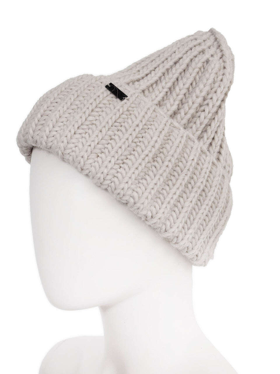 Ice Gray Ribbed Wool Blend Beanie With Fold-Over Cuff | HELMIA Nolo Store