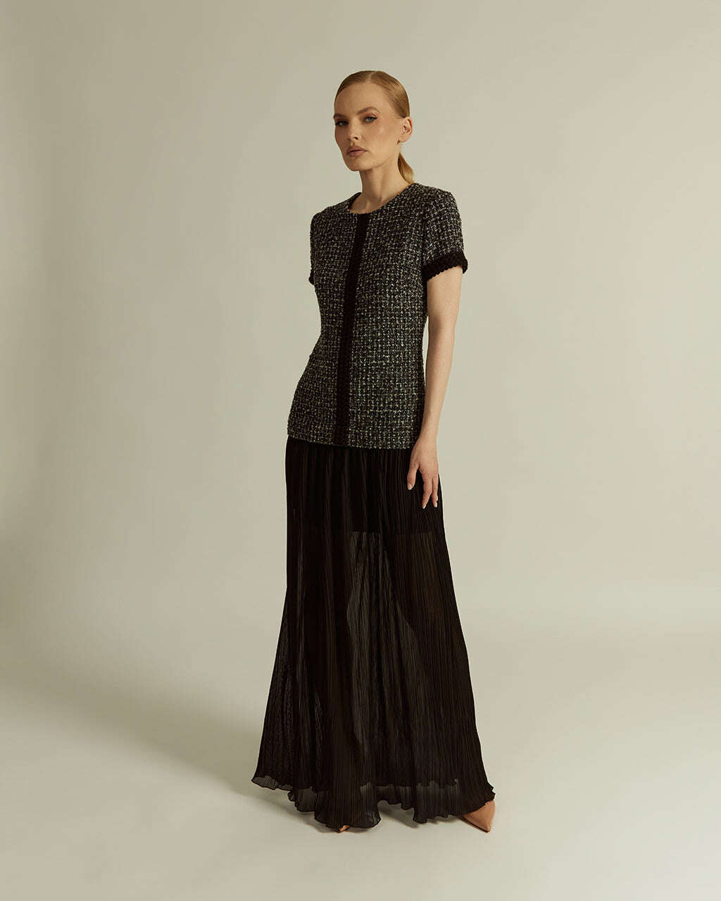 TEXTURED TWEED AND CHIFFON MAXI DRESS | LILIANA Nolo Store