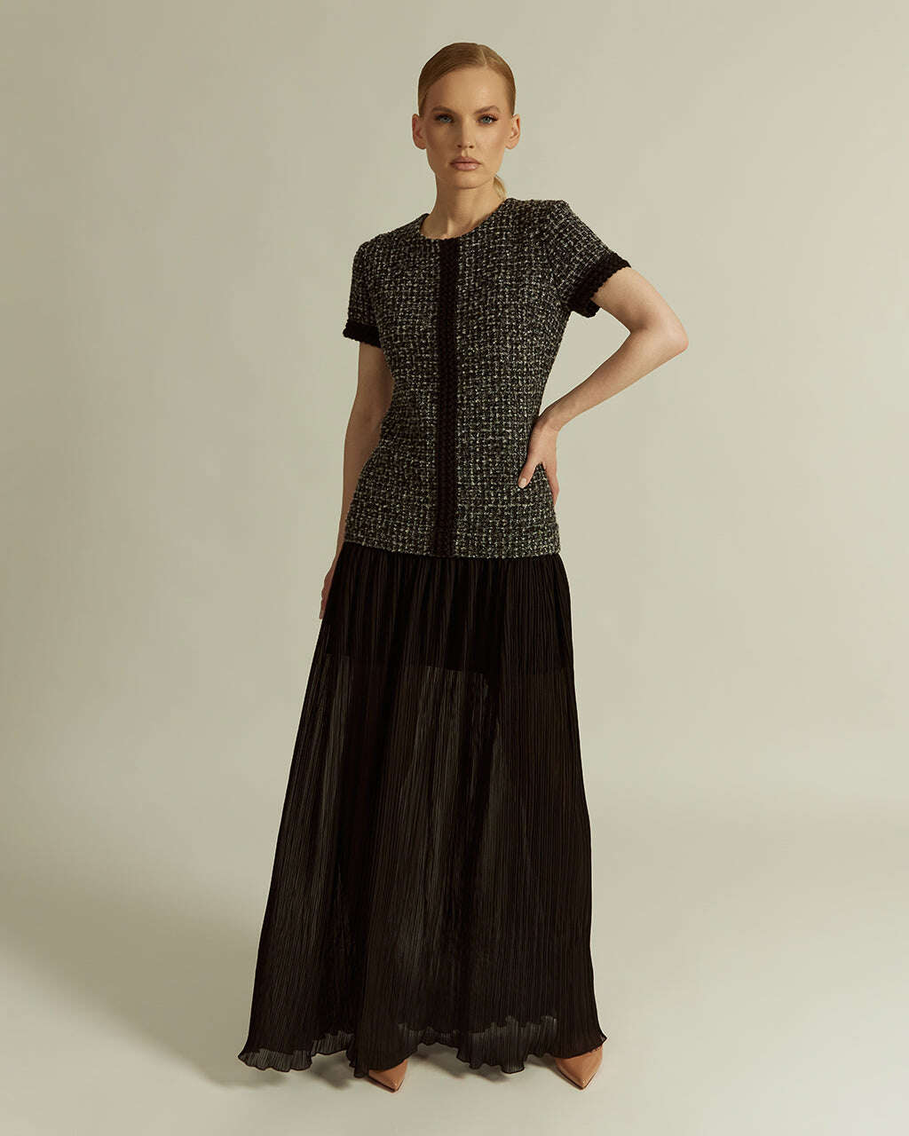 TEXTURED TWEED AND CHIFFON MAXI DRESS | LILIANA Nolo Store