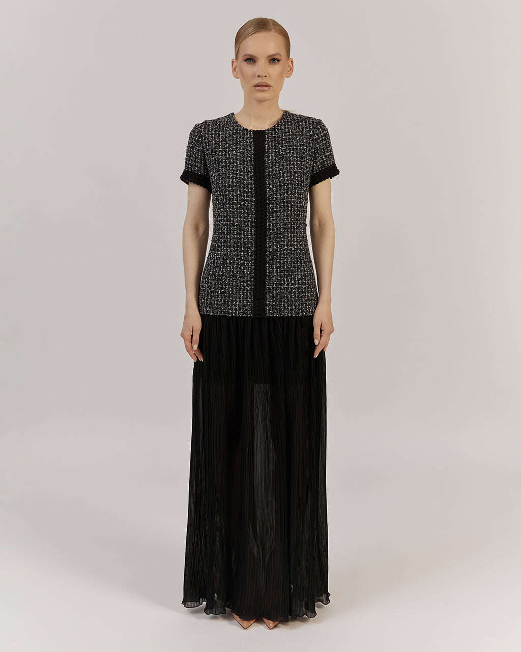 TEXTURED TWEED AND CHIFFON MAXI DRESS | LILIANA Nolo Store