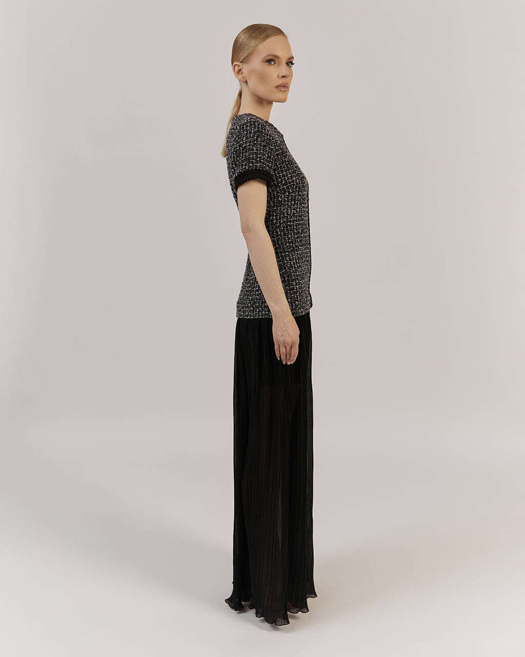 TEXTURED TWEED AND CHIFFON MAXI DRESS | LILIANA Nolo Store