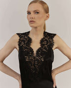 BLACK SATIN MIDI DRESS WITH LACE |MARISA Nolo Store