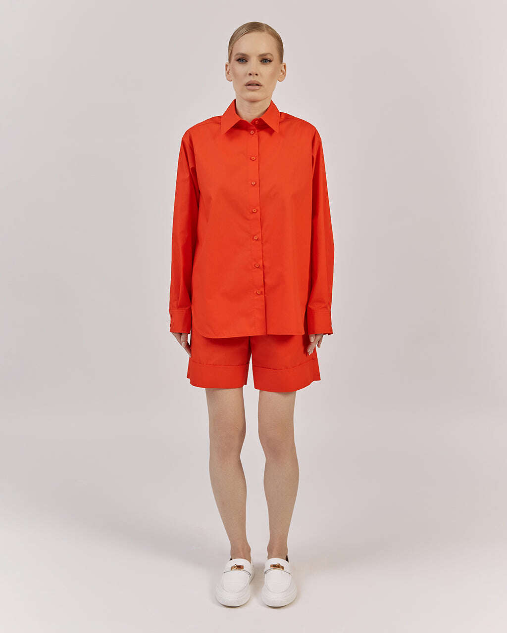 RED HIGH WAIST COTTON BERMUDA SHORTS |TULIA Nolo Store