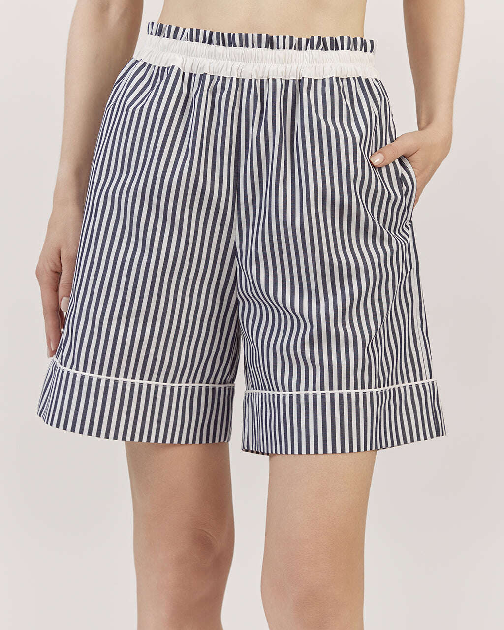 STRIPED COTTON HIGH WAIST BERMUDA SHORTS | TULIA Nolo Store
