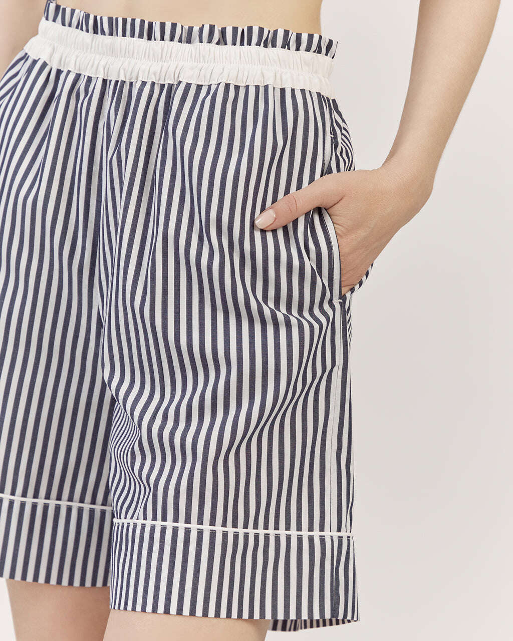 STRIPED COTTON HIGH WAIST BERMUDA SHORTS | TULIA Nolo Store