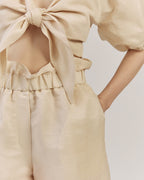 LINEN SHORTS WITH WIDE ELASTIC WAIST |BINA