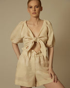 LINEN SHORTS WITH WIDE ELASTIC WAIST |BINA