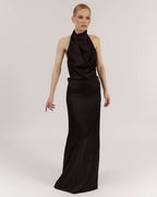 LONG BLACK HALTER NECK DRESS WITH OPEN BACK |FRANCESCA Nolo Store