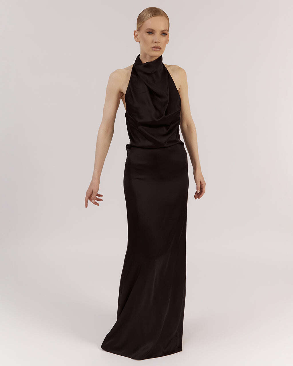 LONG BLACK HALTER NECK DRESS WITH OPEN BACK |FRANCESCA Nolo Store