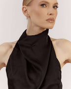 LONG BLACK HALTER NECK DRESS WITH OPEN BACK |FRANCESCA Nolo Store