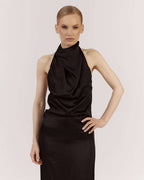 LONG BLACK HALTER NECK DRESS WITH OPEN BACK |FRANCESCA Nolo Store