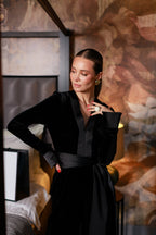 Velvet tuxedo-jumpsuit with belt | SABELLA