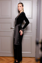 Velvet tuxedo-jumpsuit with belt | SABELLA