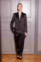 Black Satin Tuxedo-Style Blazer | CLAUDIA