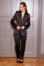 Black Satin Tuxedo-Style Blazer | CLAUDIA