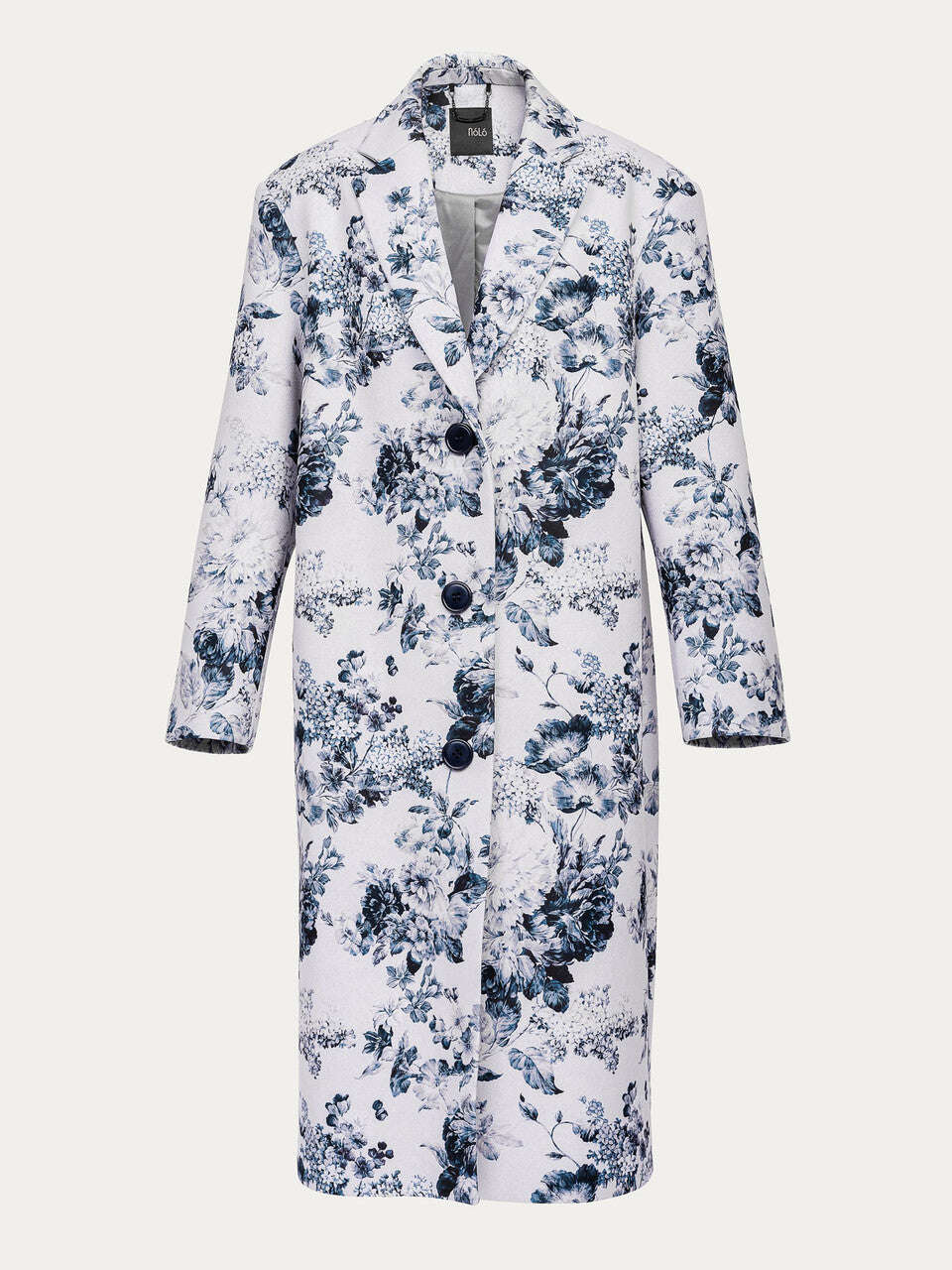 Elegant straight-cut coat with a grey floral pattern | SEBERO Nolo Store