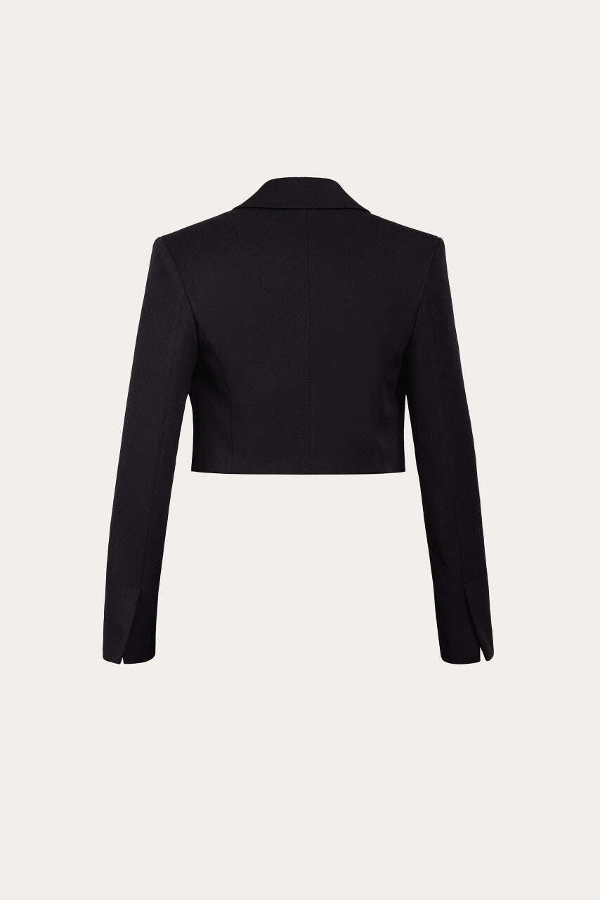 Black short jacket with satin details | HIZEO Nolo Store