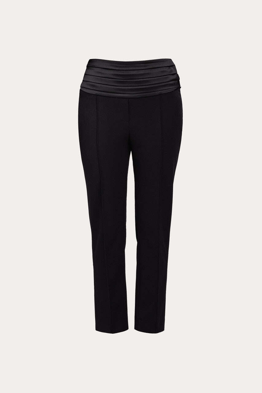 Elegant black trousers with a satin belt | EYUMI Nolo Store