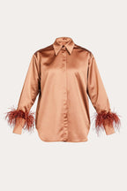 Satin straight cut shirt with ostrich feather trim | AOMY Nolo Store